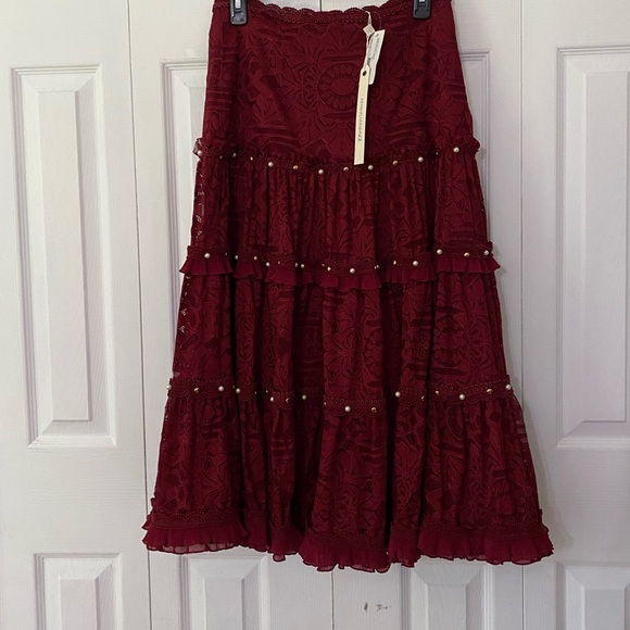 NWT JONATHON SIMKHAI Pearl lace Western Skirt Cabernet RUNWAY Coastal Cowgirl 6 - Picture 4 of 13